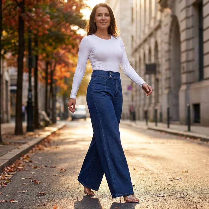 NATALIA | Pantalón vaquero ancho de tiro alto