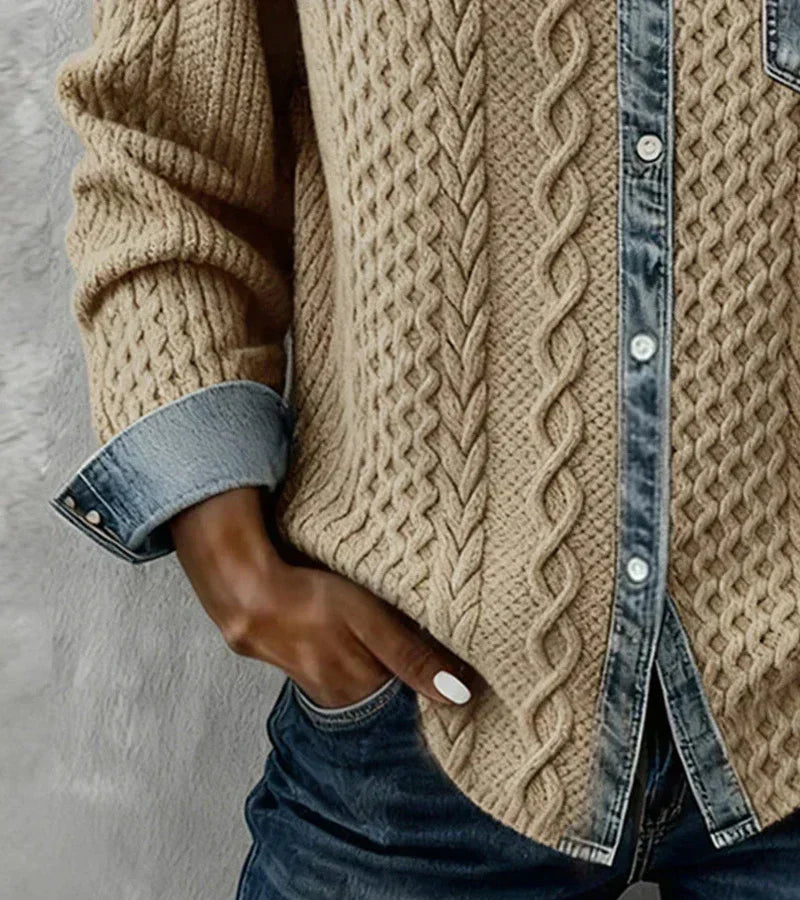 FÁTIMA | Top de punto con detalles en denim
