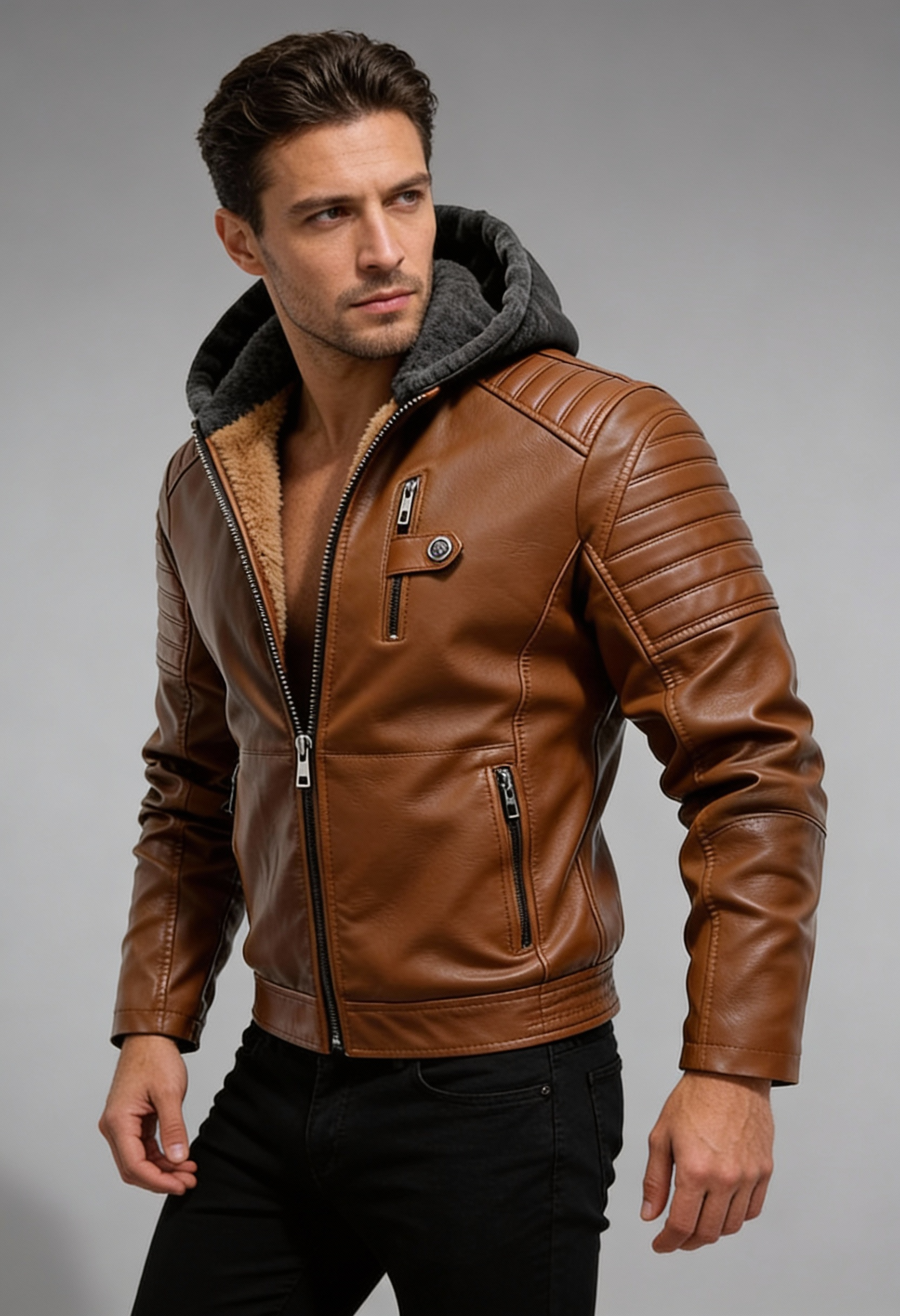 SERGIO | Chaqueta con capucha efecto cuero