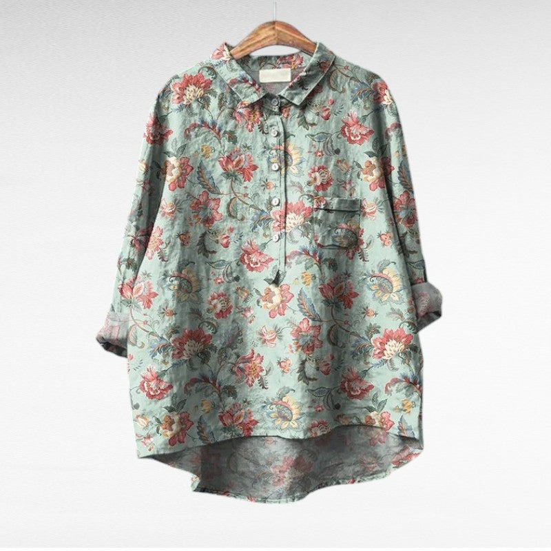 Blusa Elegante – Arianna – Scollo Classico e Stampa Artistica