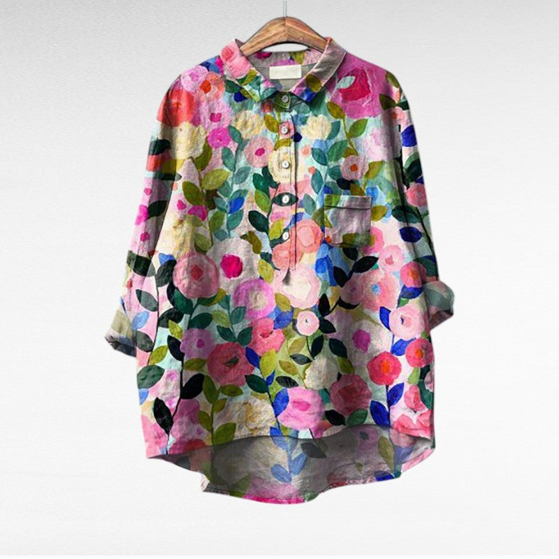 Blusa Elegante – Arianna – Scollo Classico e Stampa Artistica