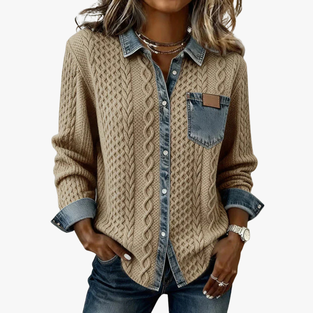 FÁTIMA | Top de punto con detalles en denim