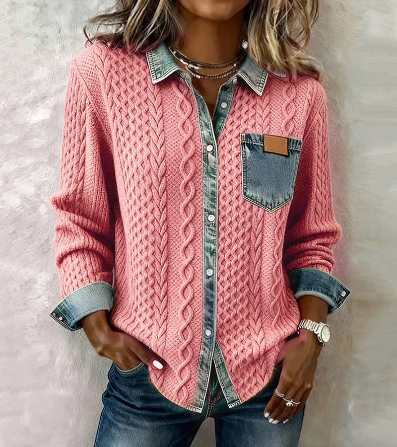 FÁTIMA | Top de punto con detalles en denim