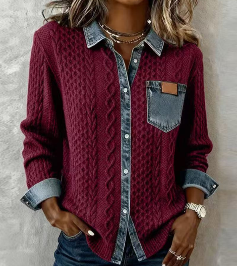FÁTIMA | Top de punto con detalles en denim