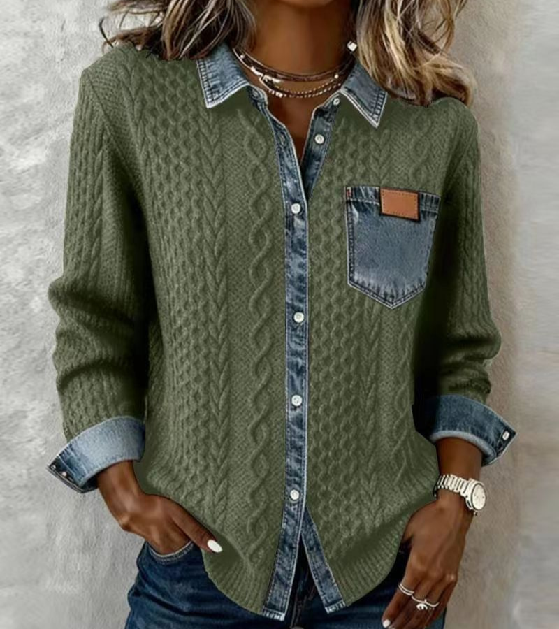 FÁTIMA | Top de punto con detalles en denim